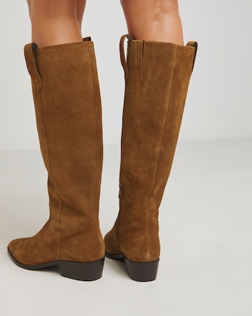 Yves Knee High Suede Cowboy Boots Extra Wide EEE Fit Curvy Calf