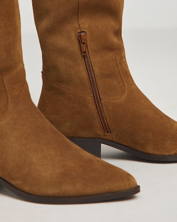 Yves Knee High Suede Cowboy Boots Extra Wide EEE Fit Curvy Calf