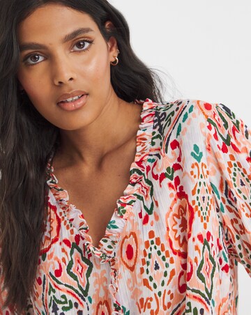 Printed Crinkle Frill Trim Top