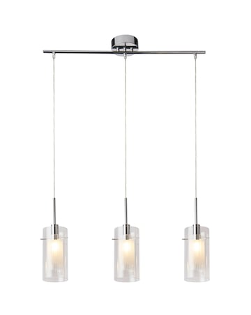 3 Light Chrome and Clear/Frosted Double Glass Shade Ceiling Bar Pendant
