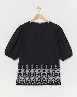 Black Lace Insert Broderie Top