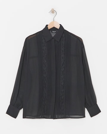 Lace Trim Chiffon Shirt - Black