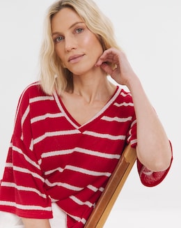 Stripe Textured V-Neck T-Shirt