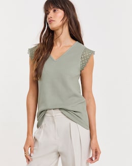 Pure Cotton Lace Insert Vest