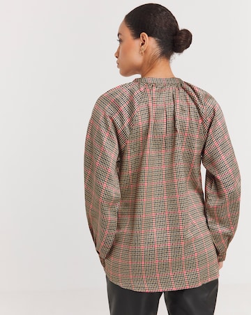 Check Print Satin Top With Keyhole
