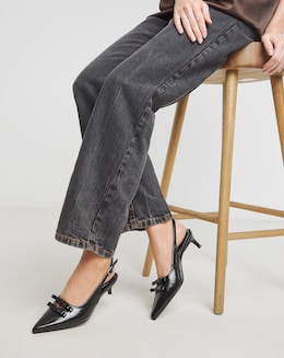 Heavenly Soles Elm Kitten Heel Slingback Shoes With Bow - Extra Wide Fit (EEE)