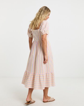 Textured Sweetheart Neck Stripe Midi Dress