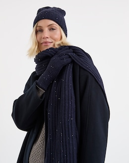 Sequin Detail Scarf, Hat &amp; Glove Set