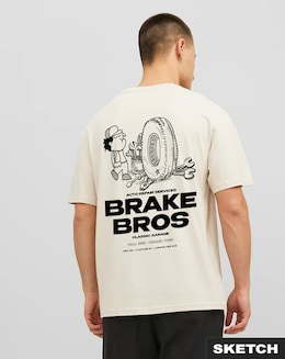 Jack & Jones Brake Bros Back Graphic T-Shirt - Cream
