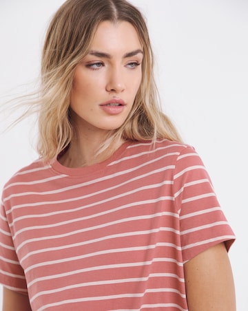Simply Be Black & Pink Stripe 2 Pack Curved Hem Longline T-Shirts