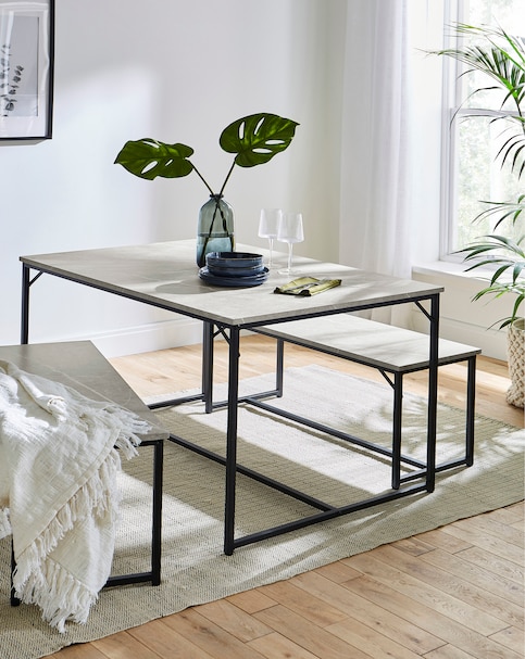 Mason Marble Effect Compact Dining Set With 2 Benches