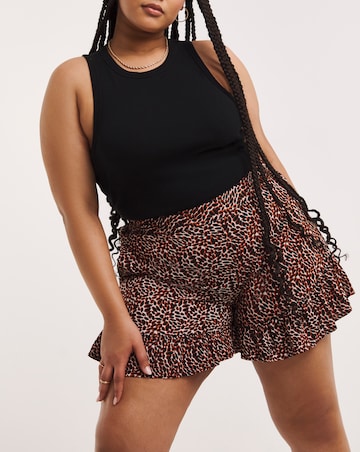 Animal Print Lightweight Woven Frill Hem Flippy Short