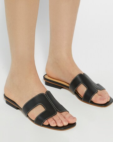 Dune Loupe Black Leather Sandals - Wide Fit (E)