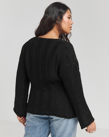 Black Ladder Detail V Neck Jumper