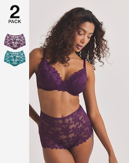 Pretty Secrets (2 Pack) Daisy Lace Shorts Green/Plum