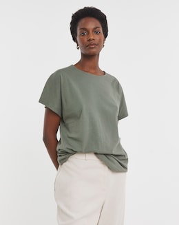 Pure Cotton Crew Neck Split Sleeve T-shirt
