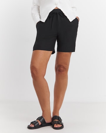 Black Easy Care Linen Mix Shorts