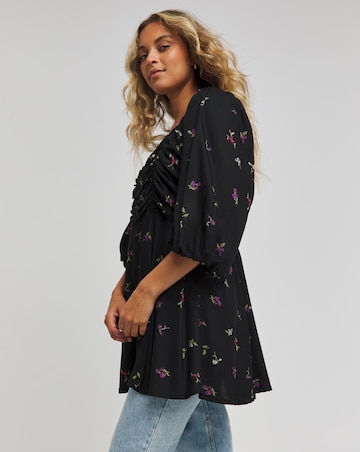 Black Ditsy Square Neck Blouse