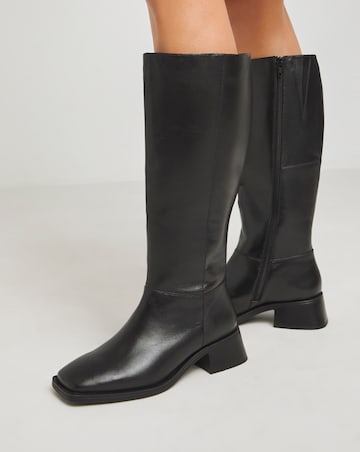 Heavenly Soles Velma Leather Knee High Boots - Extra Wide Fit (EEE) & Curvy Calf