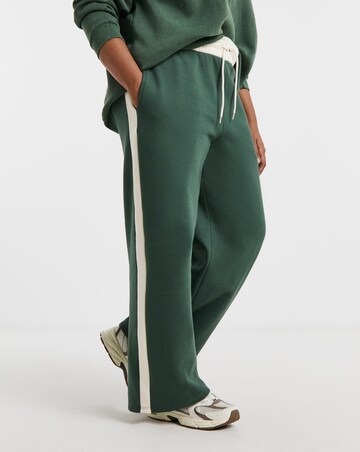 Forest Green & Ecru Side Stripe Wide Leg Joggers