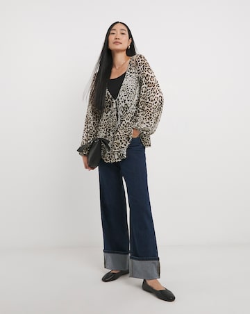 Leopard Print Mesh Tie Front Blouse