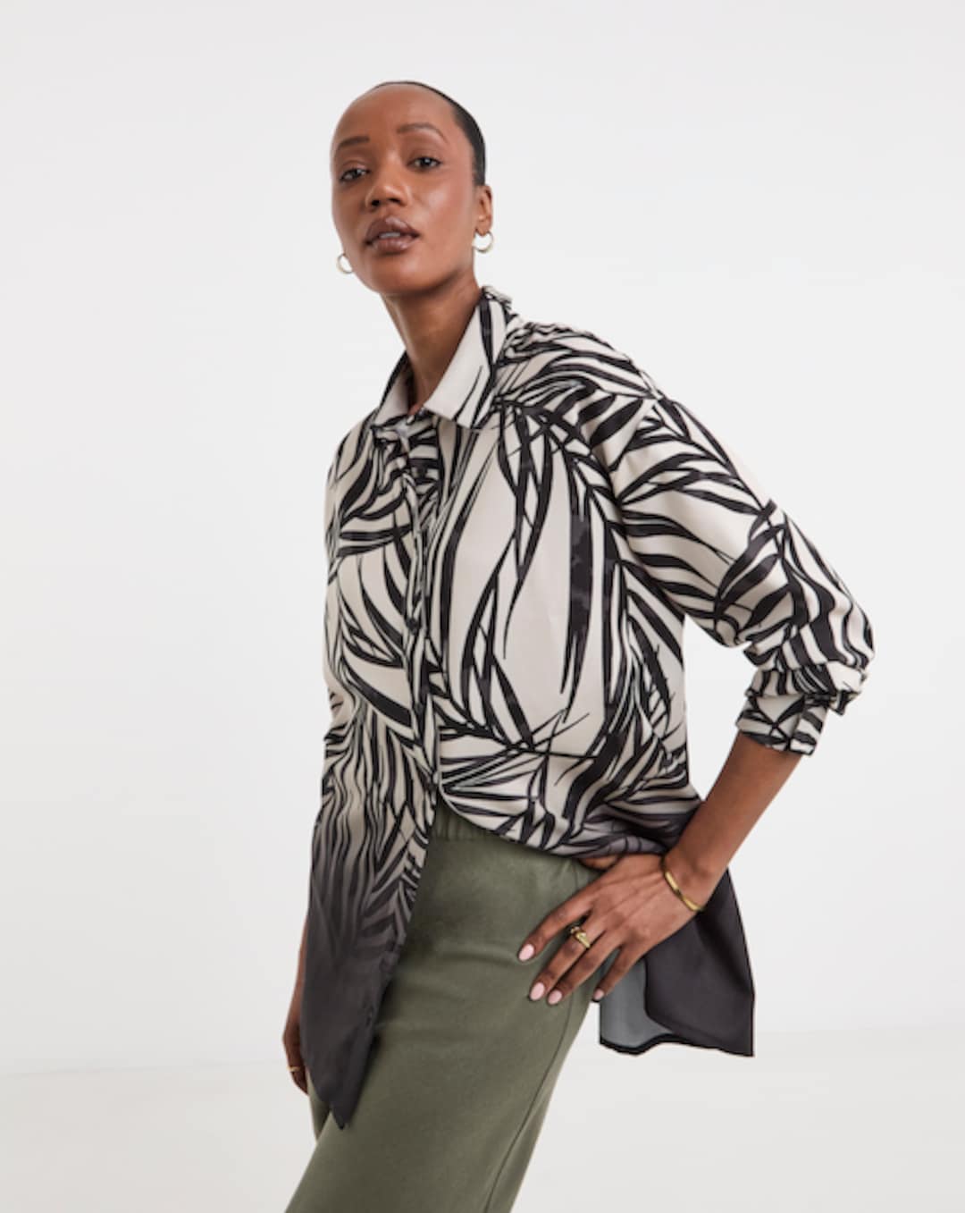grey dress blouses Sophia Button Up Metallic Blouse - Silver Metallic