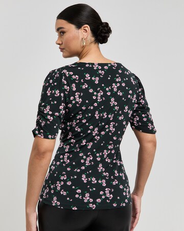 Black Ditsy Luxe Jersey Lace Insert Top