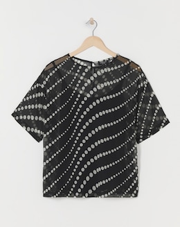 Chiffon Printed Boxy Short Sleeve Top - Black Spot