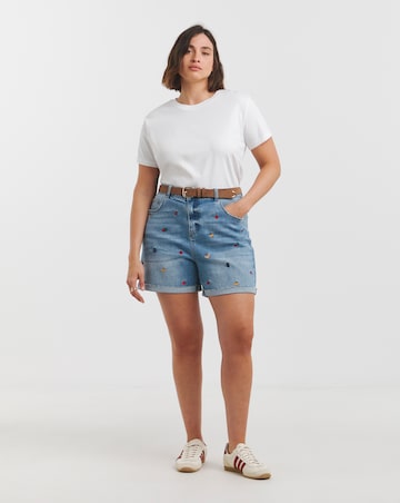 Simply Be Fruit Salad Embroidered Roll Hem Mom Short