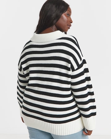 Simply Be Mono Stripe Collar Detail Jumper
