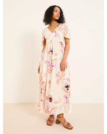 FatFace Copper & Black Marlow Flute Sleeve Dress
