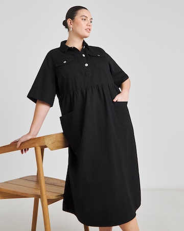 Simply Be Black Half Sleeve Denim Midaxi Dress