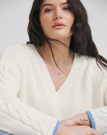 Simply Be White Waffle Stitch Tipped Jumper