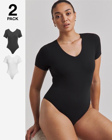 MAGISCULPT Light Control (2 Pack) Smoothing V-Neck T-Shirt Bodysuits Black/White