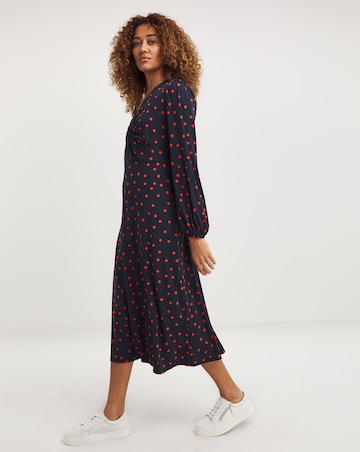 Jersey Twist Knot V-Neck Midi Tea Dress
