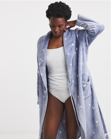 Supersoft Dressing Gown Moon & Stars Print Blue