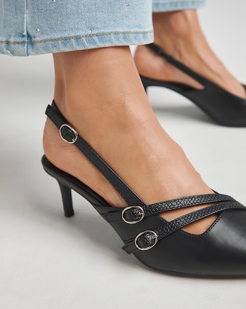 Montana Buckle Detail Kitten Heel Slingbacks - Wide Fit (E)