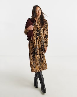 Printed Corset Midi Shirt Dress