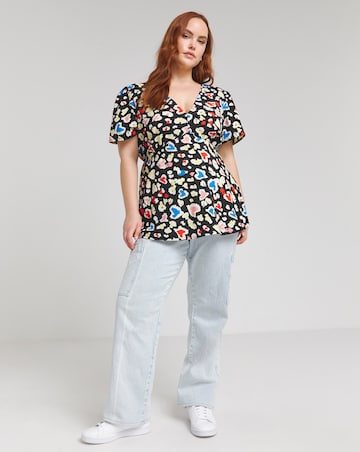 Animal Print V Neck Tea Blouse