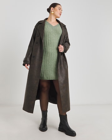 Simply Be Sage Rib Flute Sleeve V Neck Mini Dress