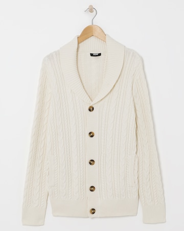 Ecru Cable Knit Shawl Neck Cardigan