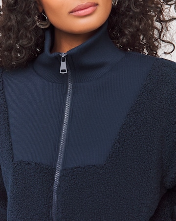 Navy Borg Rib Collar Zip Up Jacket