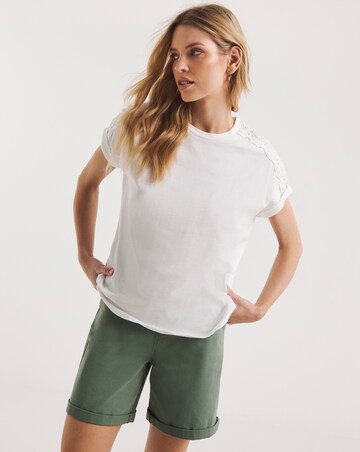 White Broderie Shoulder Insert Short Sleeve Top