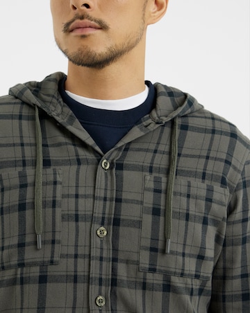 Cotton Hooded Flannel Check Shirt Long