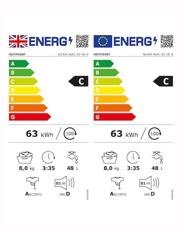 Hotpoint NSWM864CBSUKN, 8kg, 1600rpm Washing Machine - Black + install