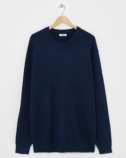 Navy Soft Touch Cable Crew Neck Jumper