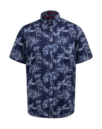 D555 Big And Tall Truro Hawaiian Ao Print S/S Button Down Collar Shirt - Navy