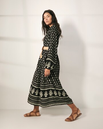 Border Print Batwing Smock Maxi Dress