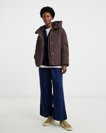 Chocolate Funnel Neck Padded Coat