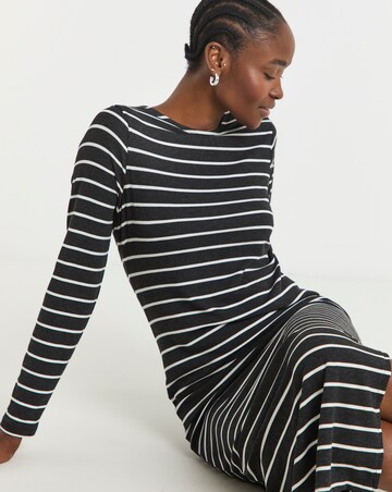 Charcoal Ribbed Stripe Midaxi Column Dress